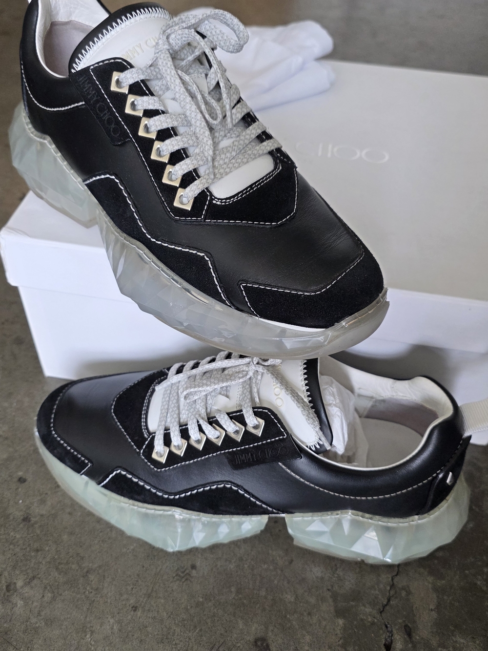 Jimmy Choo Diamond Low-Top Sneakers - Black Leather & Suede